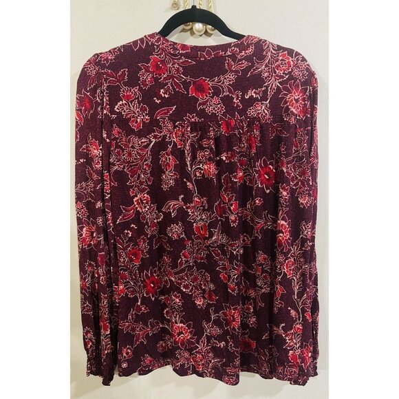 New! Knox Rose🌹Large Blouse Boho Wine Floral Long Sleeve Super Soft Womens NWT - Picture 2 of 6